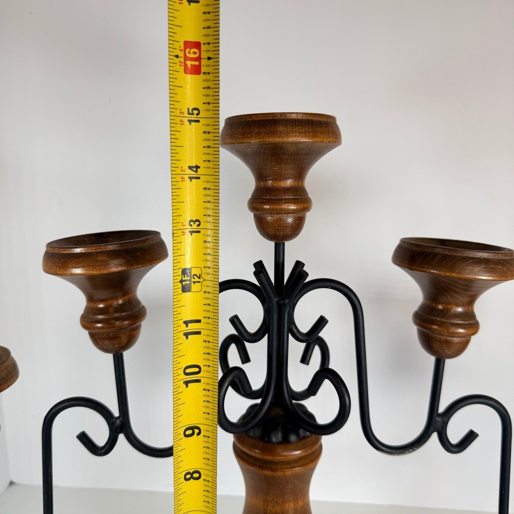 Vintage Wood Metal Candelabra 5 Candle Holder Tabletop Decor Accent castlecore - Picture 6 of 8